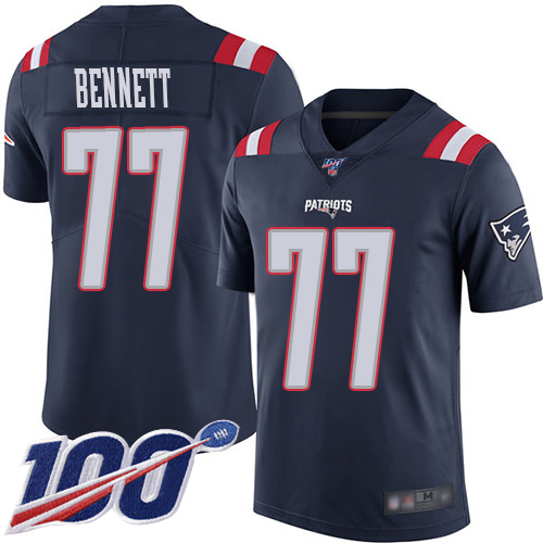 New England Patriots Football #77 100th Season Limited Navy Blue Men Michael Bennett NFL Jersey